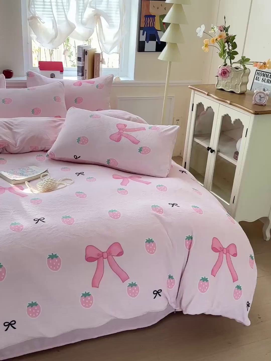 91家纺网 家纺一手货源 找家纺 水木坊 2025新款A加厚牛奶绒印花四件套-含买家秀 草莓牛奶