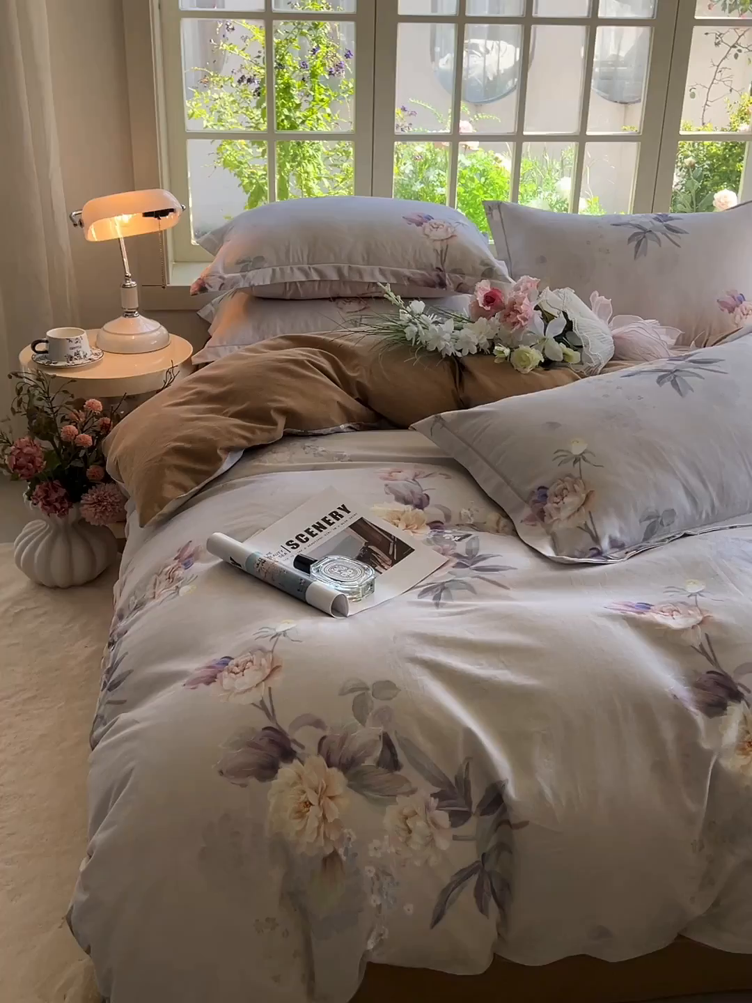 91家纺网 家纺一手货源 找家纺 董成龙家纺 2025新款全棉磨毛数码印花四件套 一朵芜-米