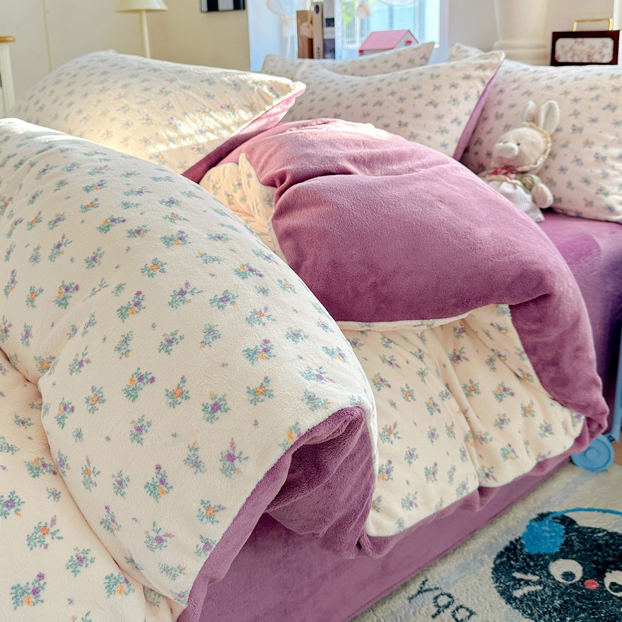 91家纺网 家纺一手货源 找家纺 水木坊 2025新款A加厚牛奶绒印花四件套-含买家秀 繁华似梦