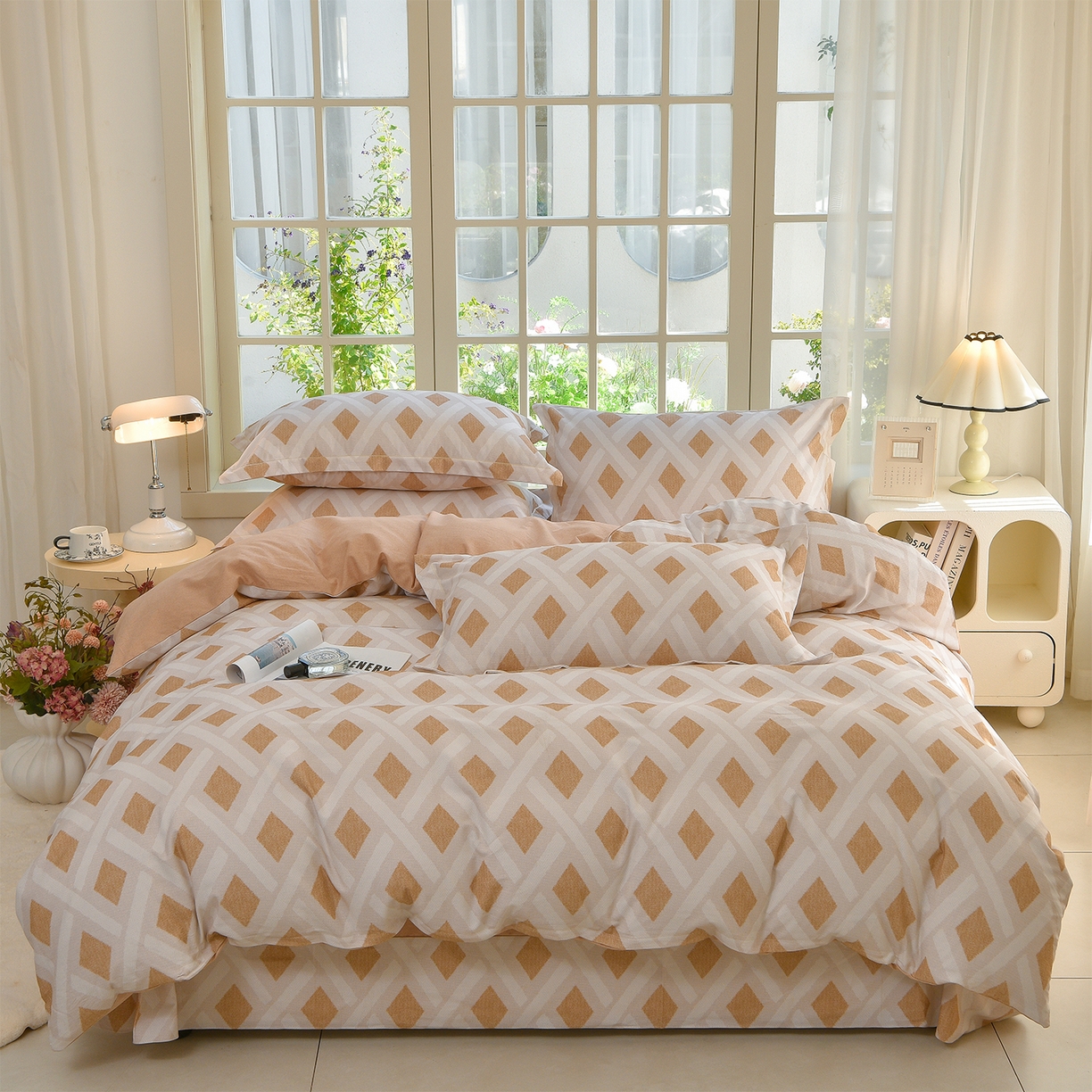 董成龙家纺 2025新款全棉磨毛数码印花四件套 里域-棕