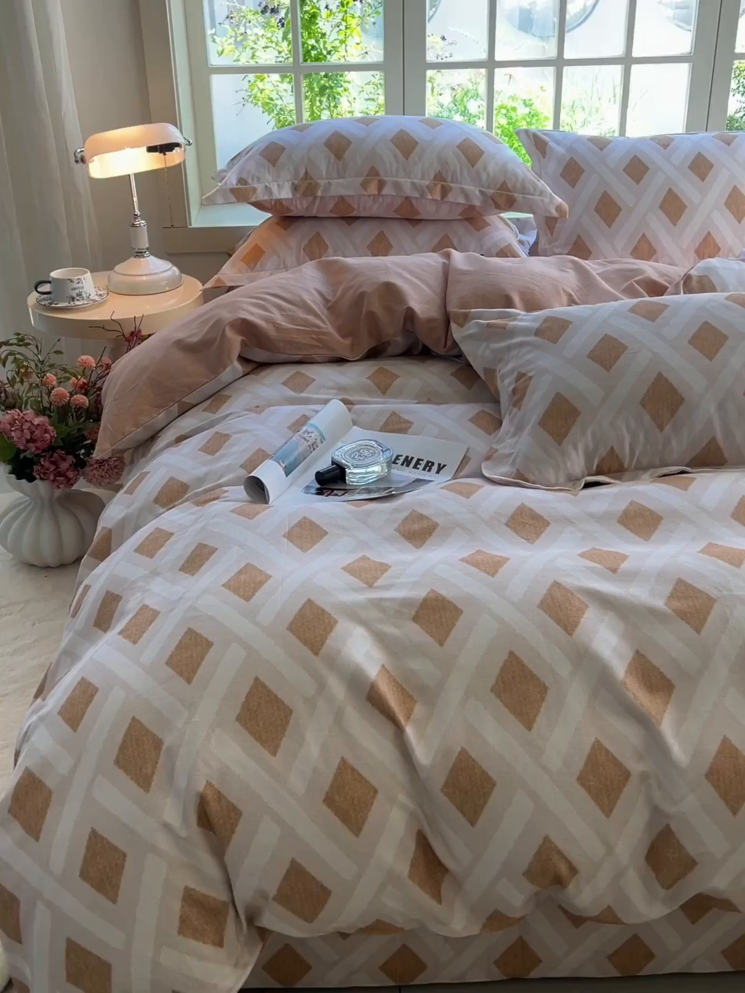 91家纺网 家纺一手货源 找家纺 董成龙家纺 2025新款全棉磨毛数码印花四件套 里域-棕