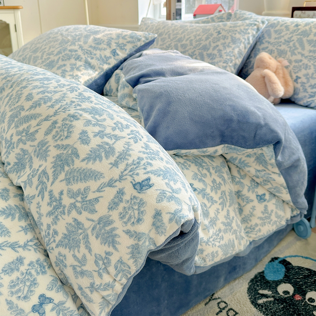 91家纺网 家纺一手货源 找家纺 水木坊 2025新款A加厚牛奶绒印花四件套-含买家秀 风沙沙