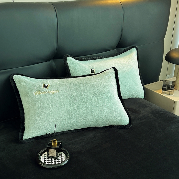 91家纺网 家纺一手货源 找家纺 2025兔毛包边贴布绣花牛奶绒四件套蝶恋 蝶恋-绿