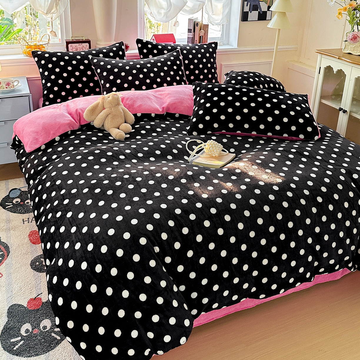 91家纺网 家纺一手货源 找家纺 水木坊 2025新款A加厚牛奶绒印花四件套-含买家秀 黑珍珠