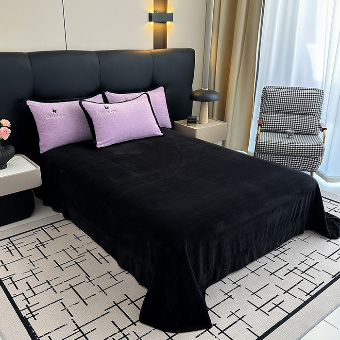 91家纺网 家纺一手货源 找家纺 2025兔毛包边贴布绣花牛奶绒四件套蝶恋 蝶恋-紫