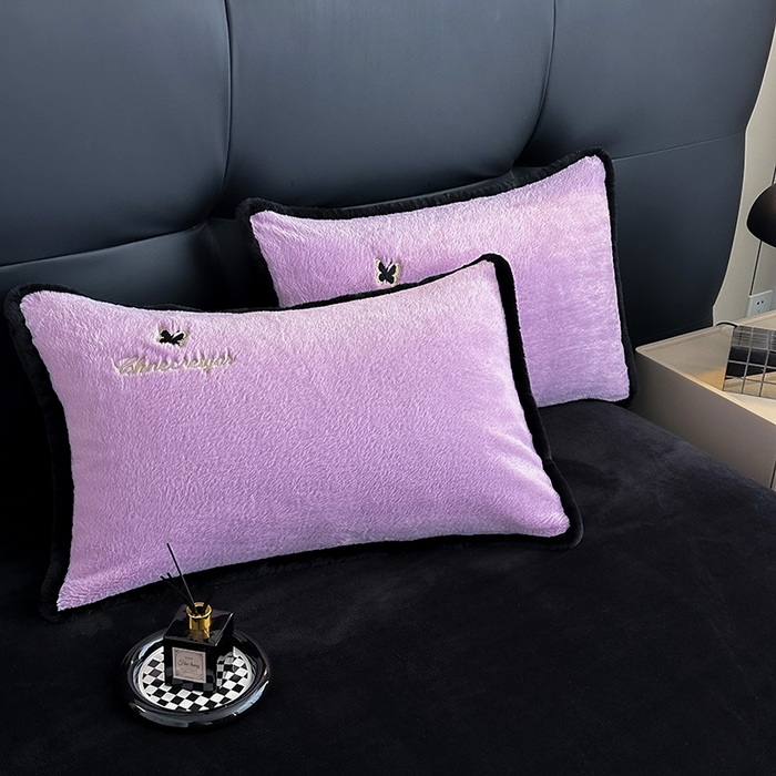 91家纺网 家纺一手货源 找家纺 2025兔毛包边贴布绣花牛奶绒四件套蝶恋 蝶恋-紫