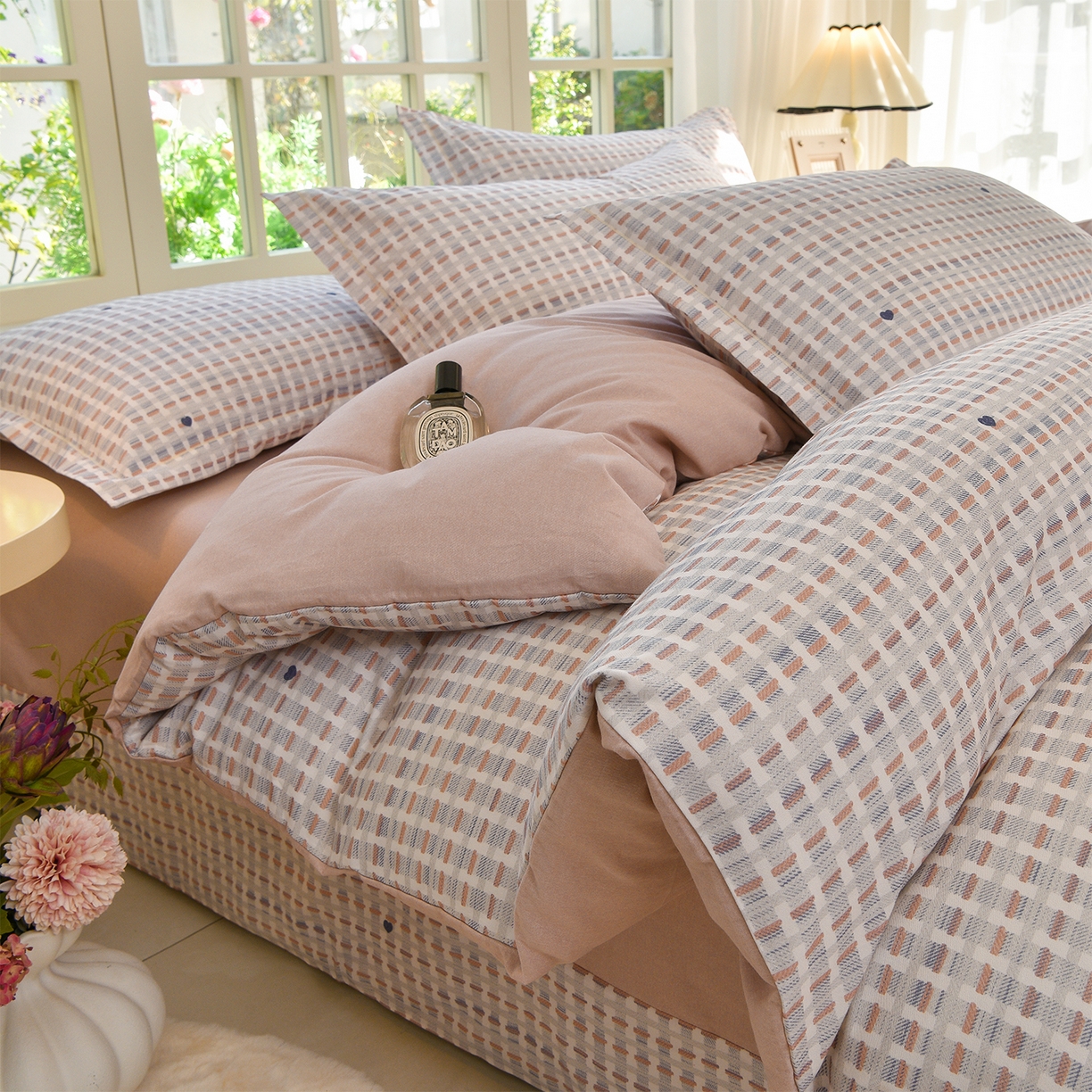 91家纺网 家纺一手货源 找家纺 董成龙家纺 2025新款全棉磨毛数码印花四件套 锦知-桔