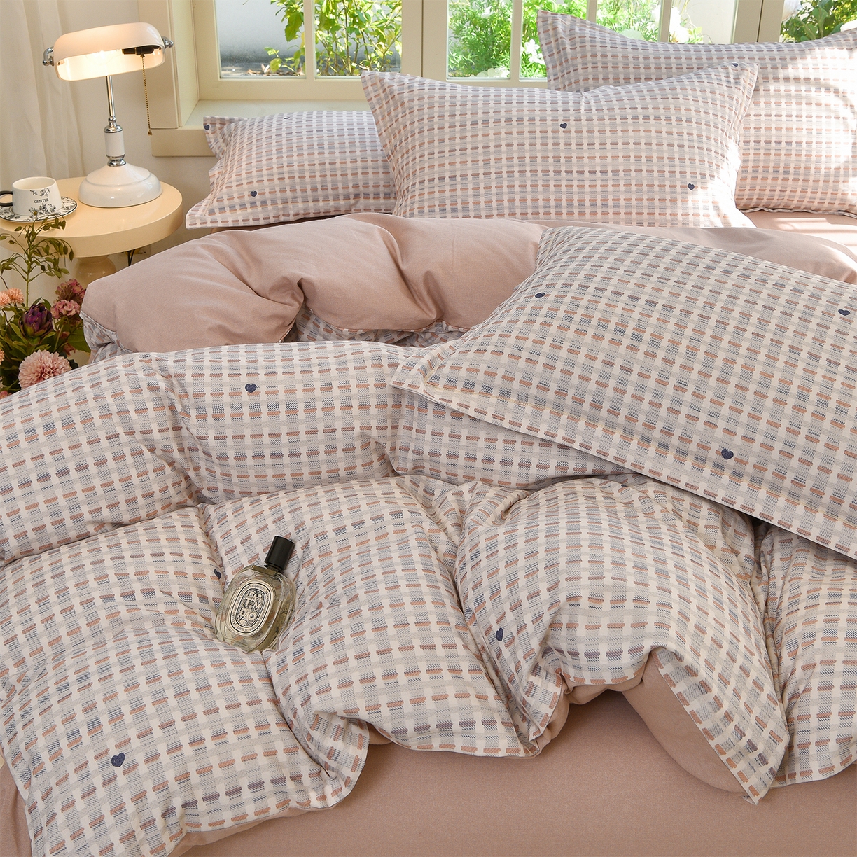 91家纺网 家纺一手货源 找家纺 董成龙家纺 2025新款全棉磨毛数码印花四件套 锦知-桔