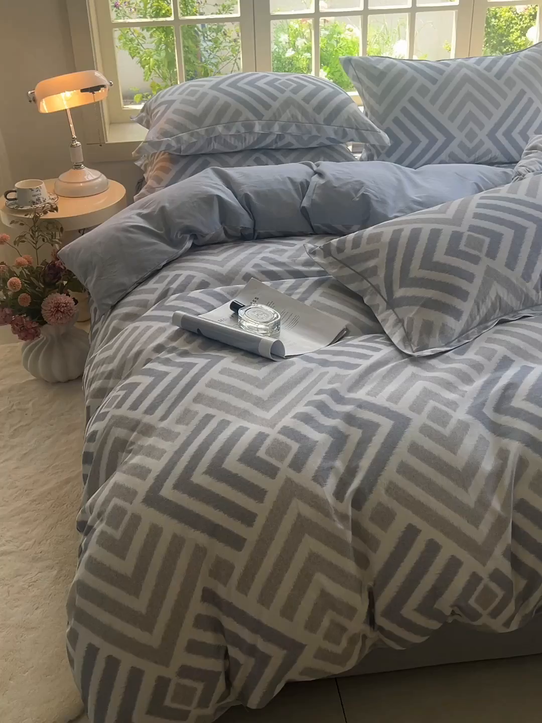 91家纺网 家纺一手货源 找家纺 董成龙家纺 2025新款全棉磨毛数码印花四件套 半舟-灰