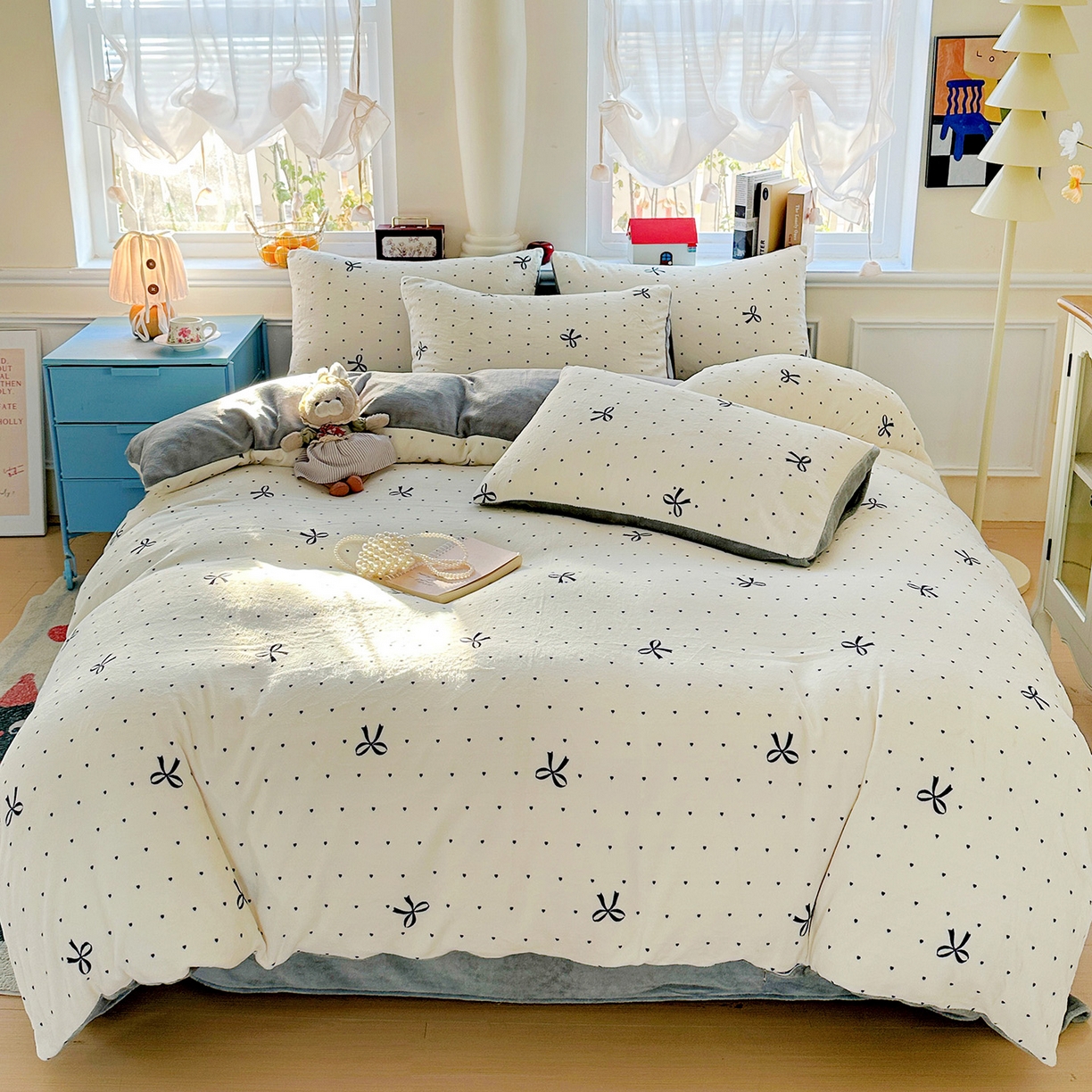 91家纺网 家纺一手货源 找家纺 水木坊 2025新款A加厚牛奶绒印花四件套-含买家秀 蝴蝶点点心