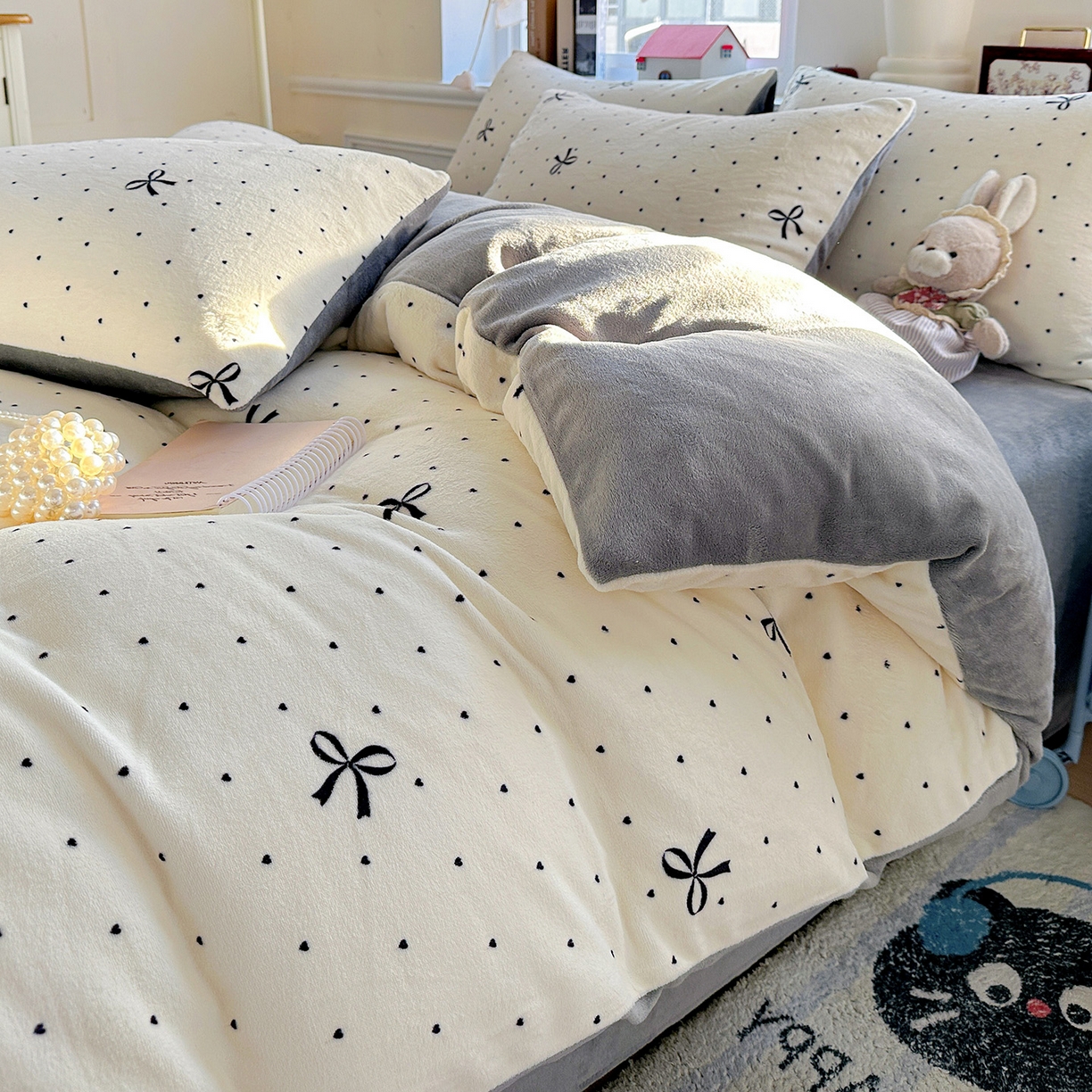 91家纺网 家纺一手货源 找家纺 水木坊 2025新款A加厚牛奶绒印花四件套-含买家秀 蝴蝶点点心