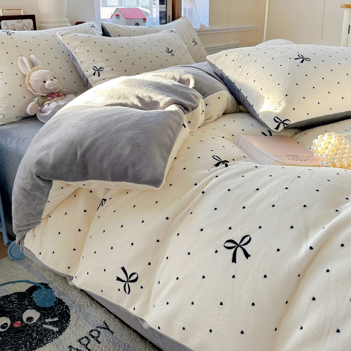 91家纺网 家纺一手货源 找家纺 水木坊 2025新款A加厚牛奶绒印花四件套-含买家秀 蝴蝶点点心