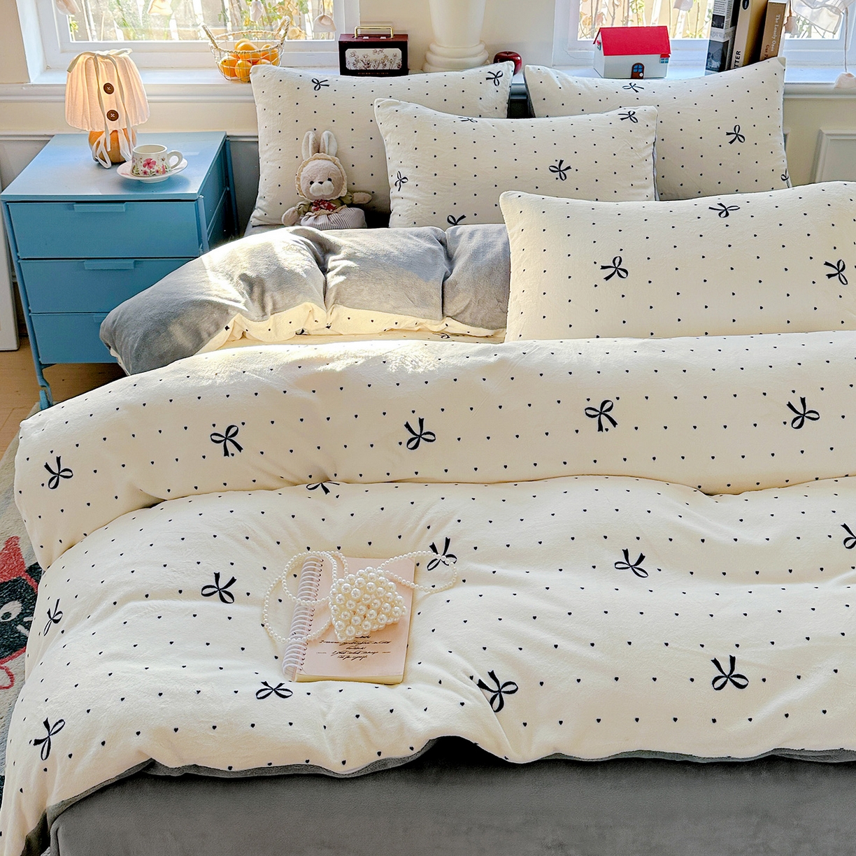91家纺网 家纺一手货源 找家纺 水木坊 2025新款A加厚牛奶绒印花四件套-含买家秀 蝴蝶点点心