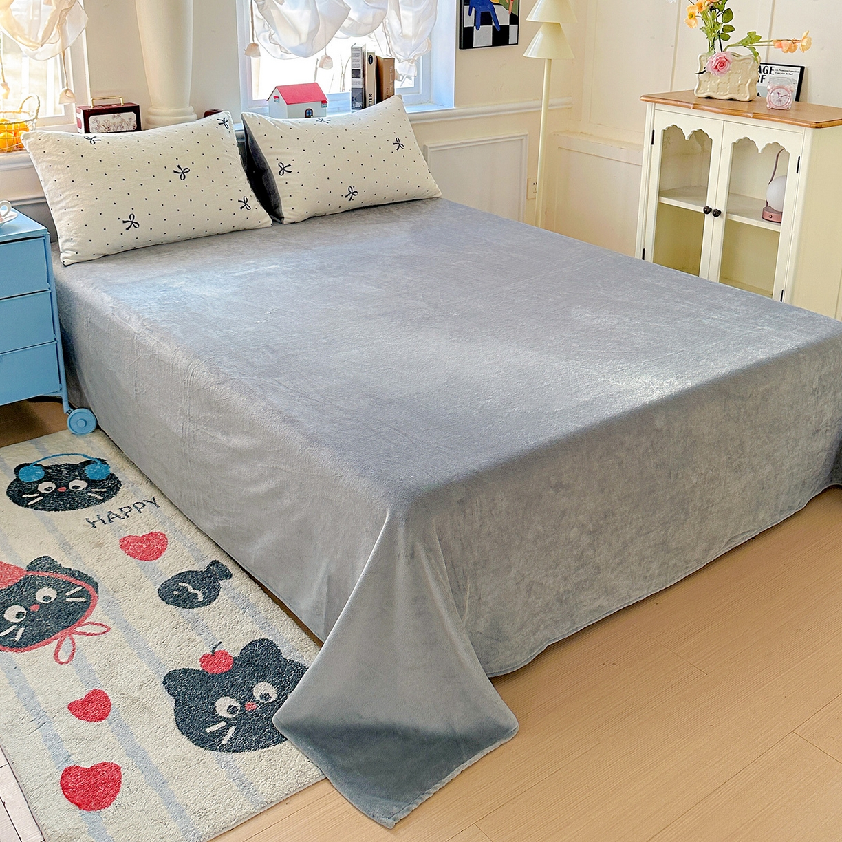 91家纺网 家纺一手货源 找家纺 水木坊 2025新款A加厚牛奶绒印花四件套-含买家秀 蝴蝶点点心