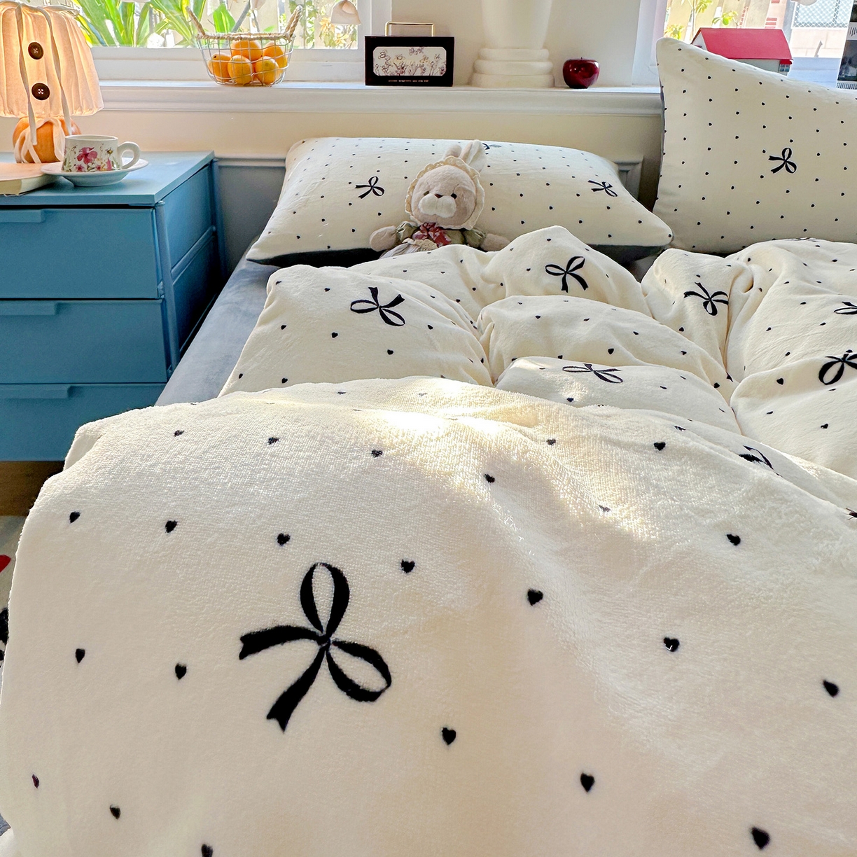 91家纺网 家纺一手货源 找家纺 水木坊 2025新款A加厚牛奶绒印花四件套-含买家秀 蝴蝶点点心