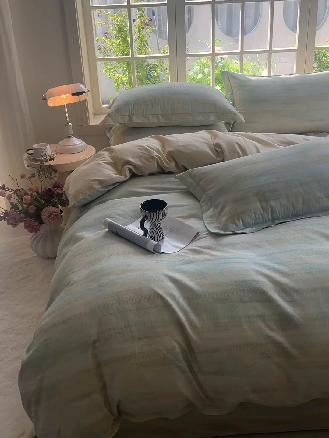 91家纺网 家纺一手货源 找家纺 董成龙家纺 2025新款全棉磨毛数码印花四件套 华尔兹-绿