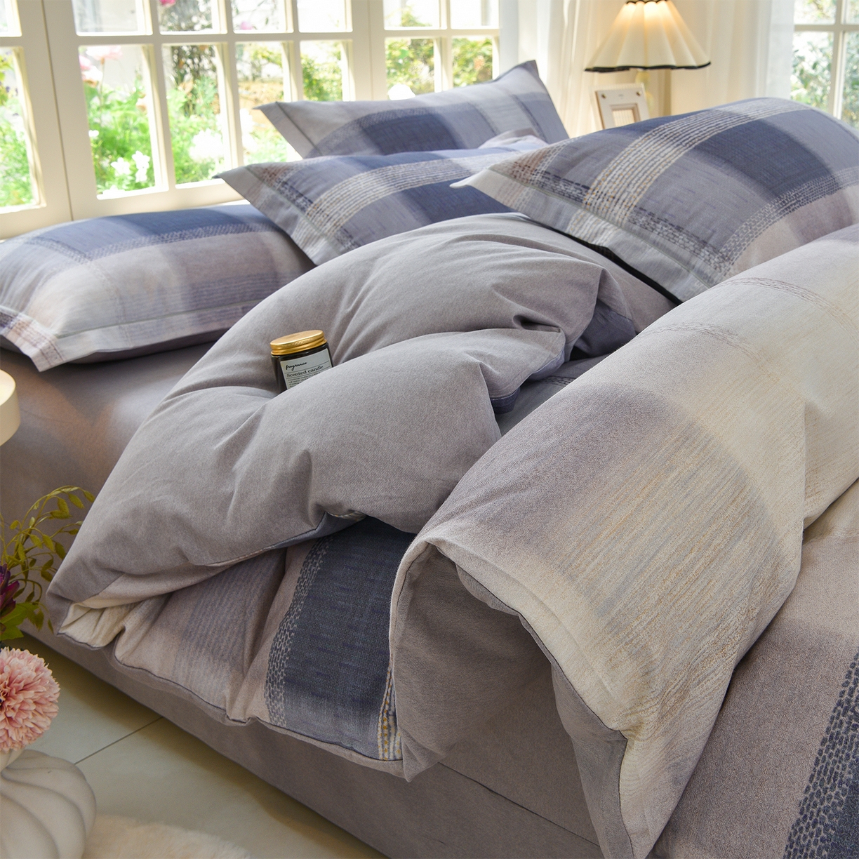 91家纺网 家纺一手货源 找家纺 董成龙家纺 2025新款全棉磨毛数码印花四件套 轻织漫冬-紫