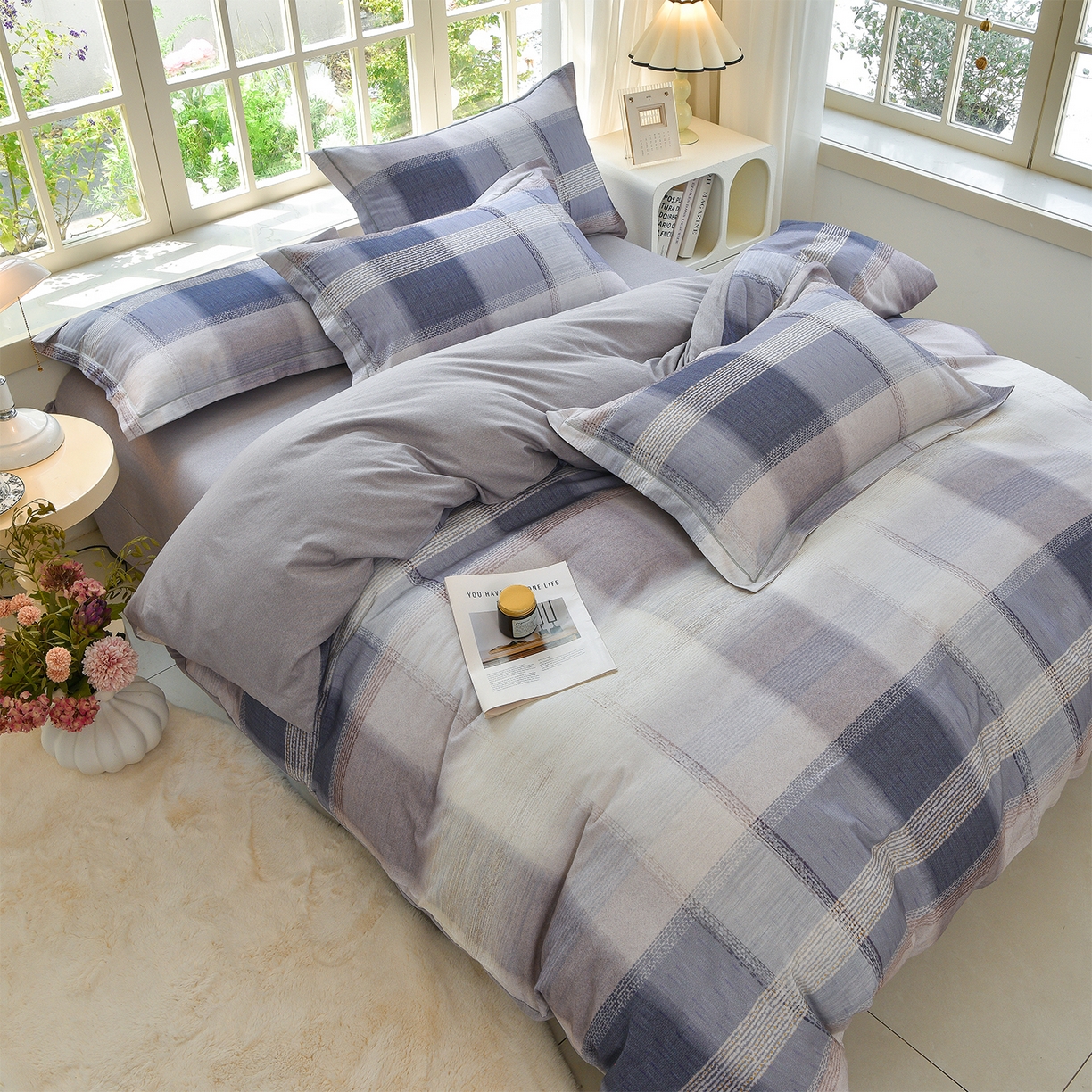 91家纺网 家纺一手货源 找家纺 董成龙家纺 2025新款全棉磨毛数码印花四件套 轻织漫冬-紫