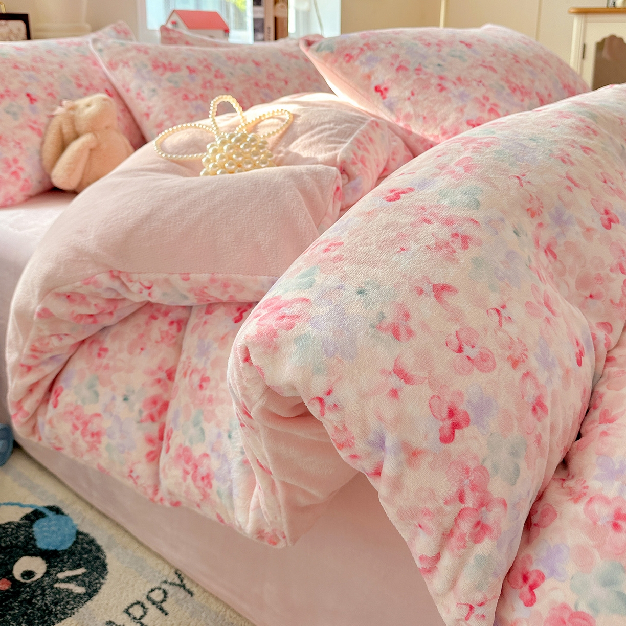 水木坊 2025新款A加厚牛奶绒印花四件套-含买家秀 玫瑰粉黛