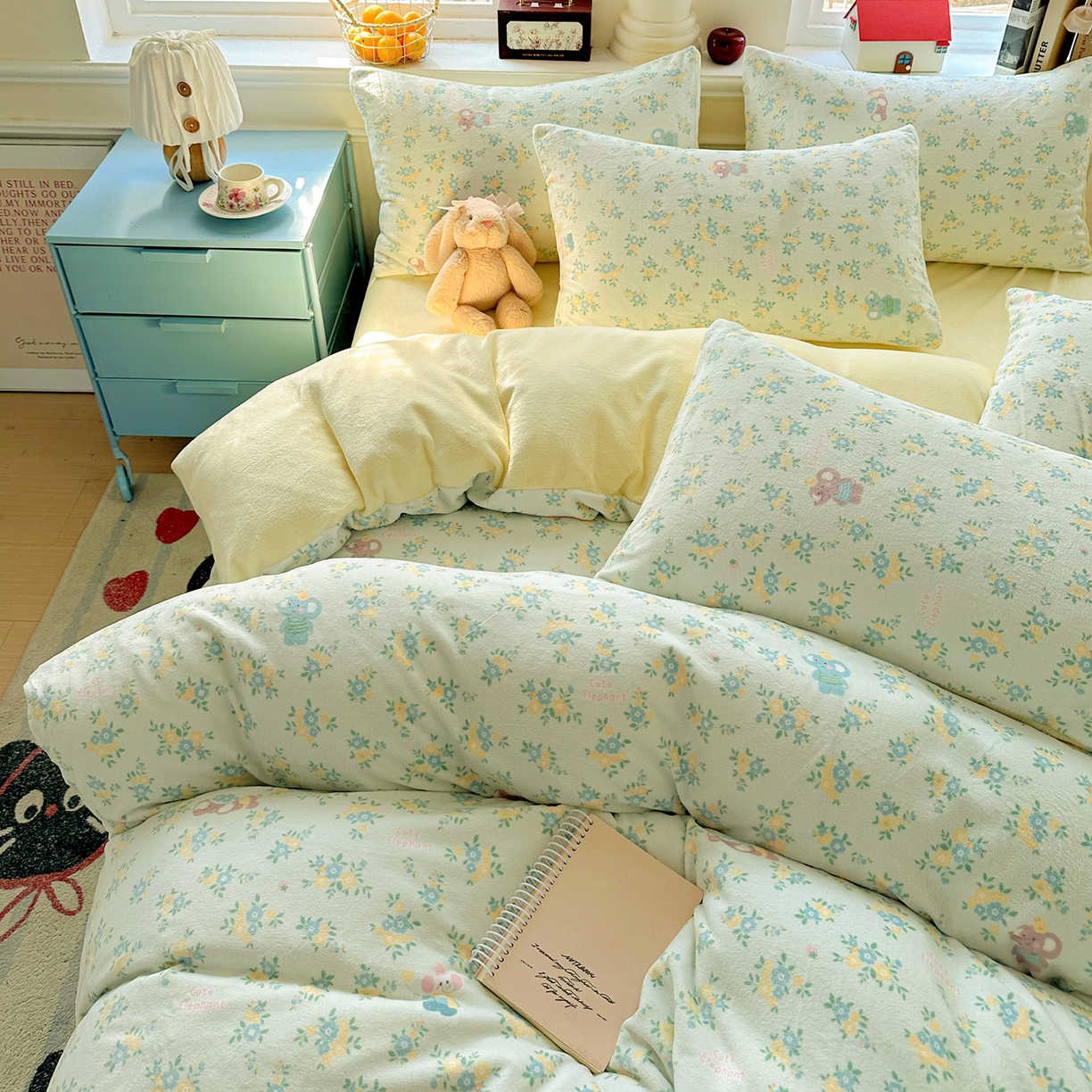 91家纺网 家纺一手货源 找家纺 水木坊 2025新款A加厚牛奶绒印花四件套-含买家秀 茉莉小象