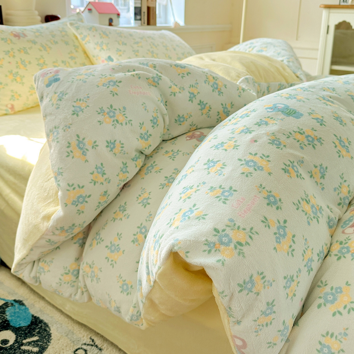 91家纺网 家纺一手货源 找家纺 水木坊 2025新款A加厚牛奶绒印花四件套-含买家秀 茉莉小象