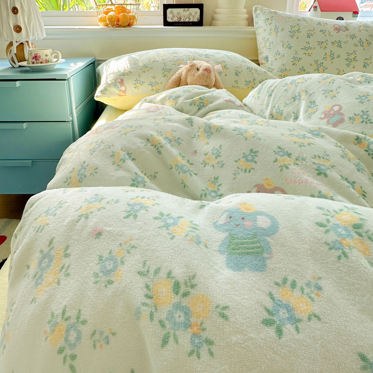 91家纺网 家纺一手货源 找家纺 水木坊 2025新款A加厚牛奶绒印花四件套-含买家秀 茉莉小象