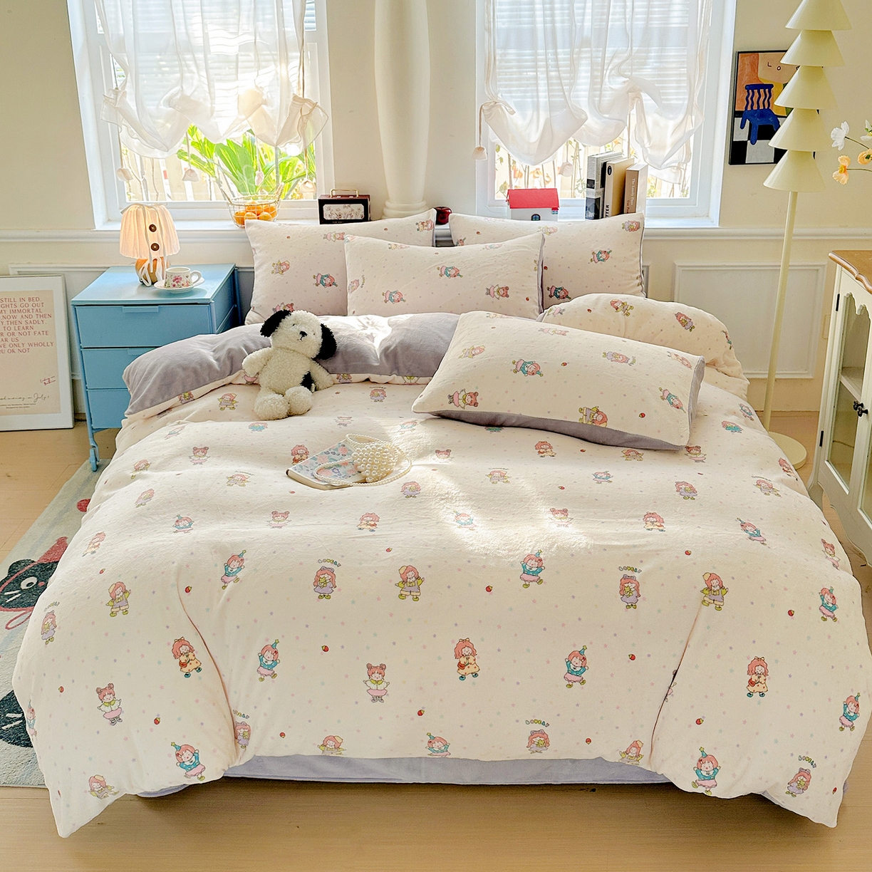 91家纺网 家纺一手货源 找家纺 水木坊 2025新款A加厚牛奶绒印花四件套-含买家秀 奶糖少女