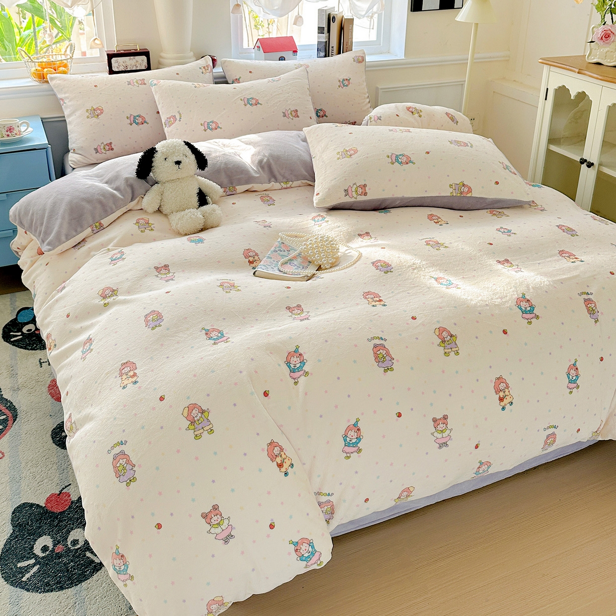 91家纺网 家纺一手货源 找家纺 水木坊 2025新款A加厚牛奶绒印花四件套-含买家秀 奶糖少女