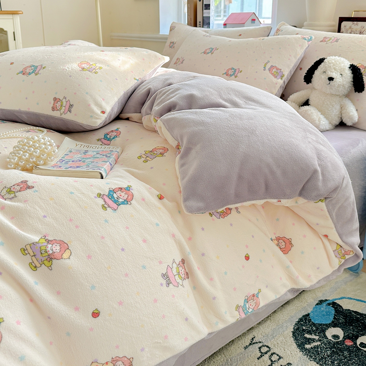 91家纺网 家纺一手货源 找家纺 水木坊 2025新款A加厚牛奶绒印花四件套-含买家秀 奶糖少女