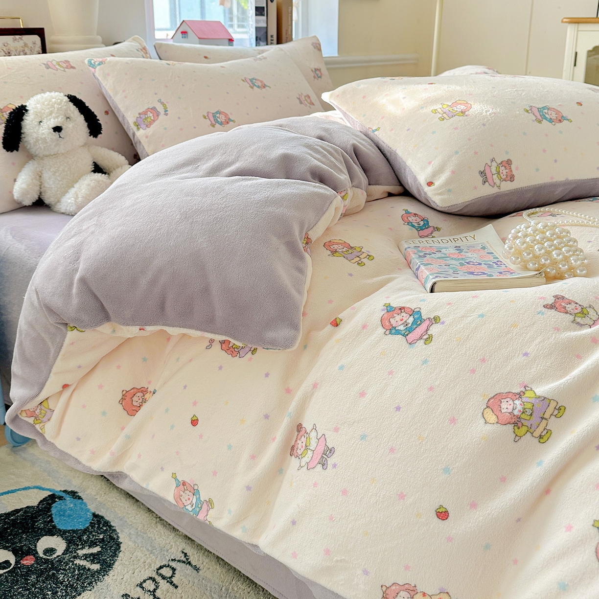 91家纺网 家纺一手货源 找家纺 水木坊 2025新款A加厚牛奶绒印花四件套-含买家秀 奶糖少女