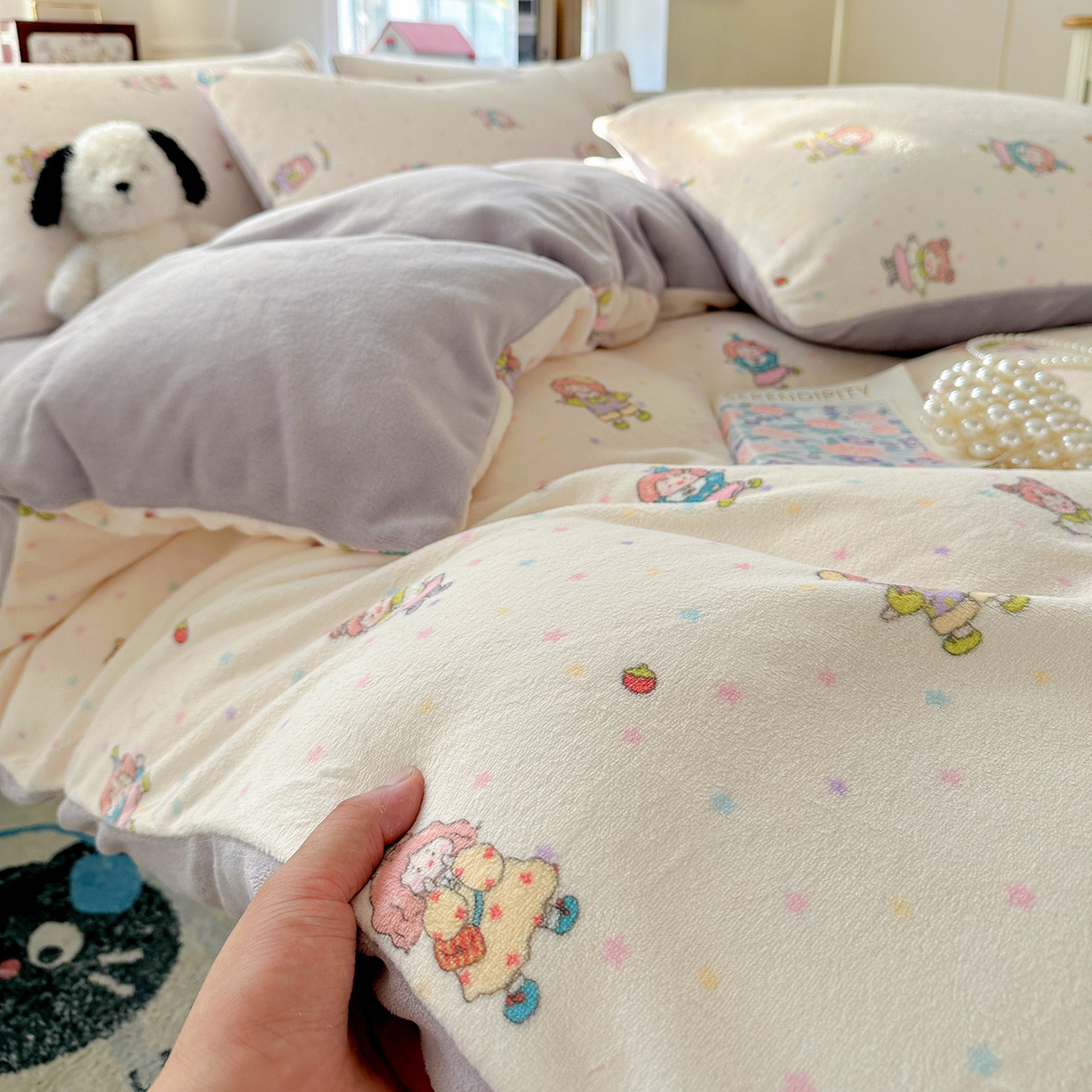 91家纺网 家纺一手货源 找家纺 水木坊 2025新款A加厚牛奶绒印花四件套-含买家秀 奶糖少女