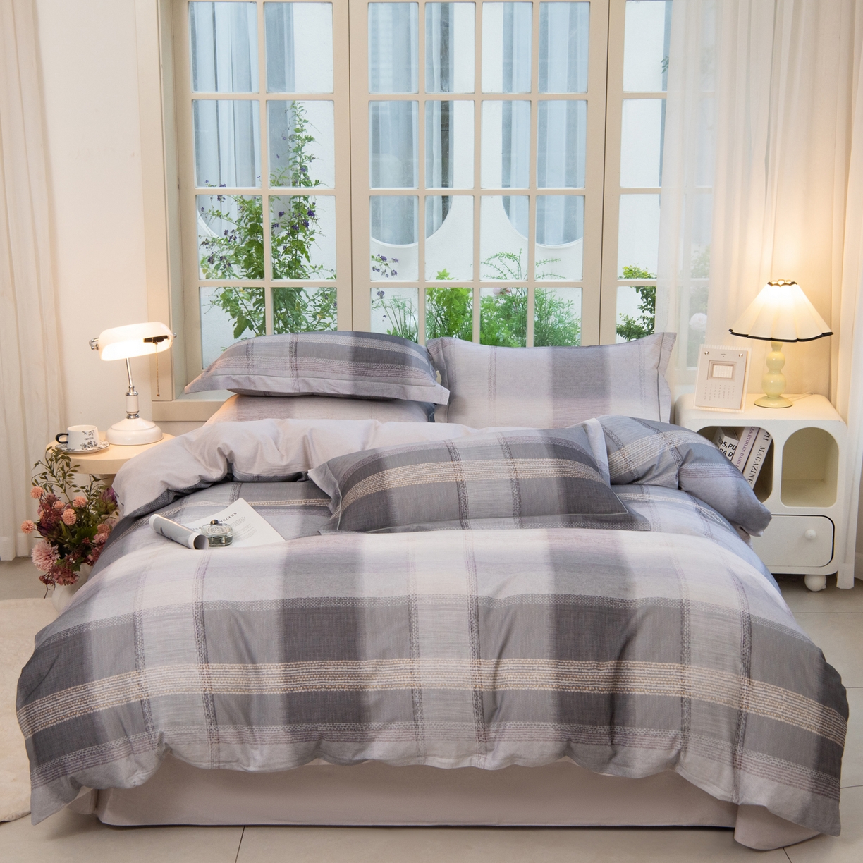 董成龙家纺 2025新款全棉磨毛数码印花四件套 轻织漫冬-灰