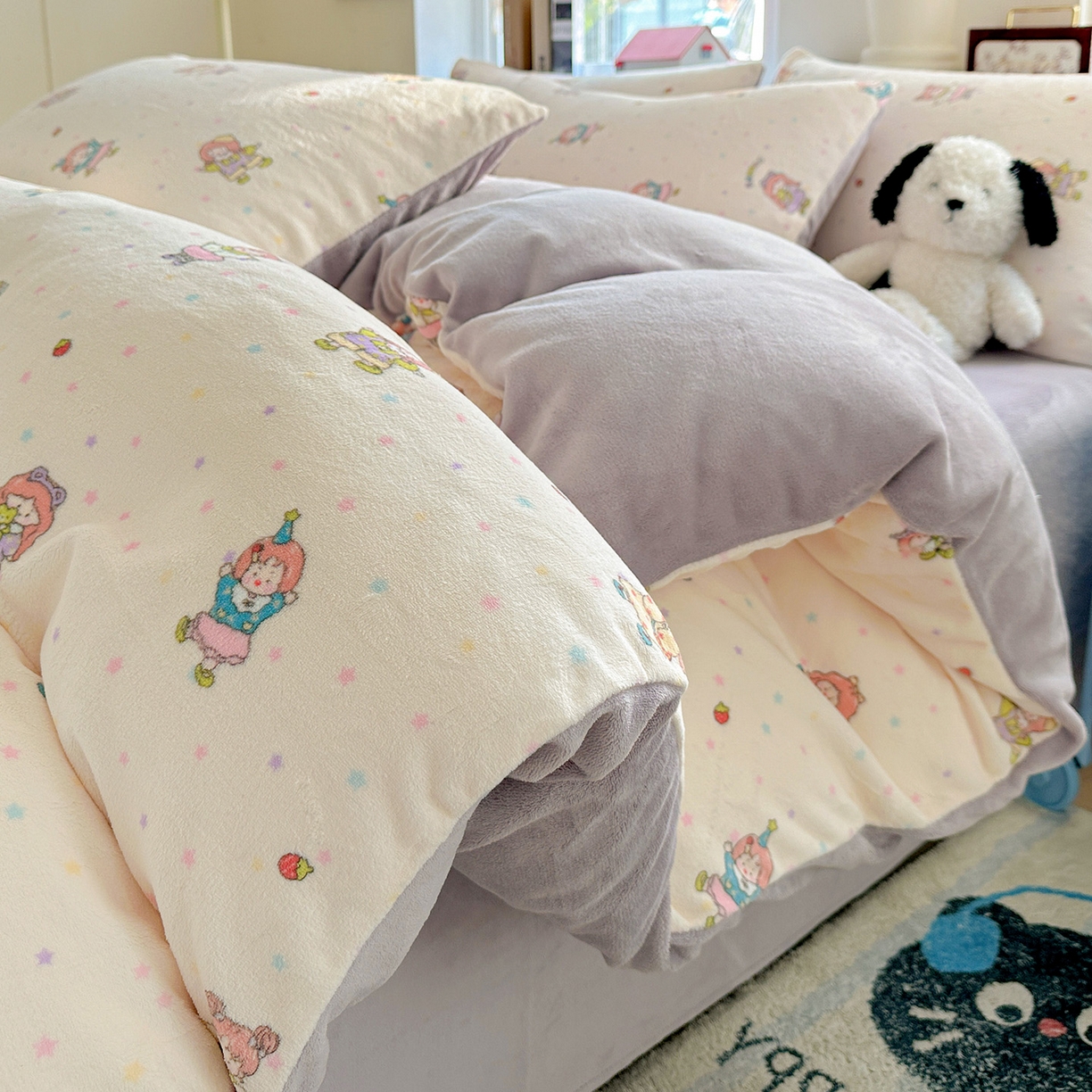 91家纺网 家纺一手货源 找家纺 水木坊 2025新款A加厚牛奶绒印花四件套-含买家秀 奶糖少女