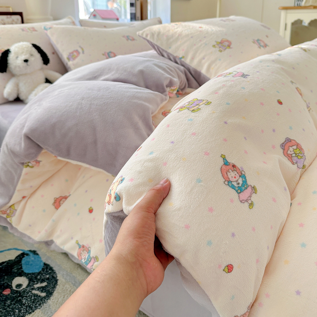 91家纺网 家纺一手货源 找家纺 水木坊 2025新款A加厚牛奶绒印花四件套-含买家秀 奶糖少女