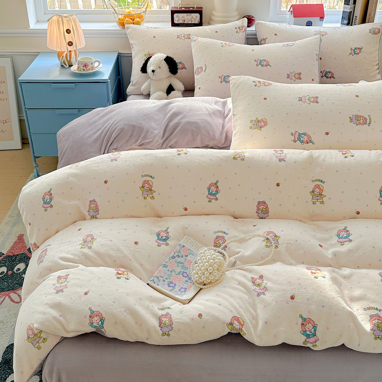 91家纺网 家纺一手货源 找家纺 水木坊 2025新款A加厚牛奶绒印花四件套-含买家秀 奶糖少女