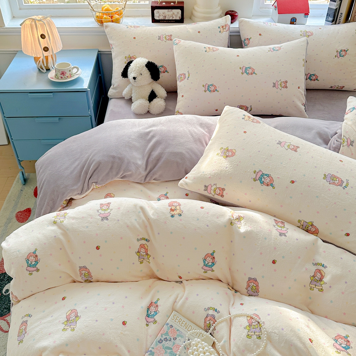 91家纺网 家纺一手货源 找家纺 水木坊 2025新款A加厚牛奶绒印花四件套-含买家秀 奶糖少女