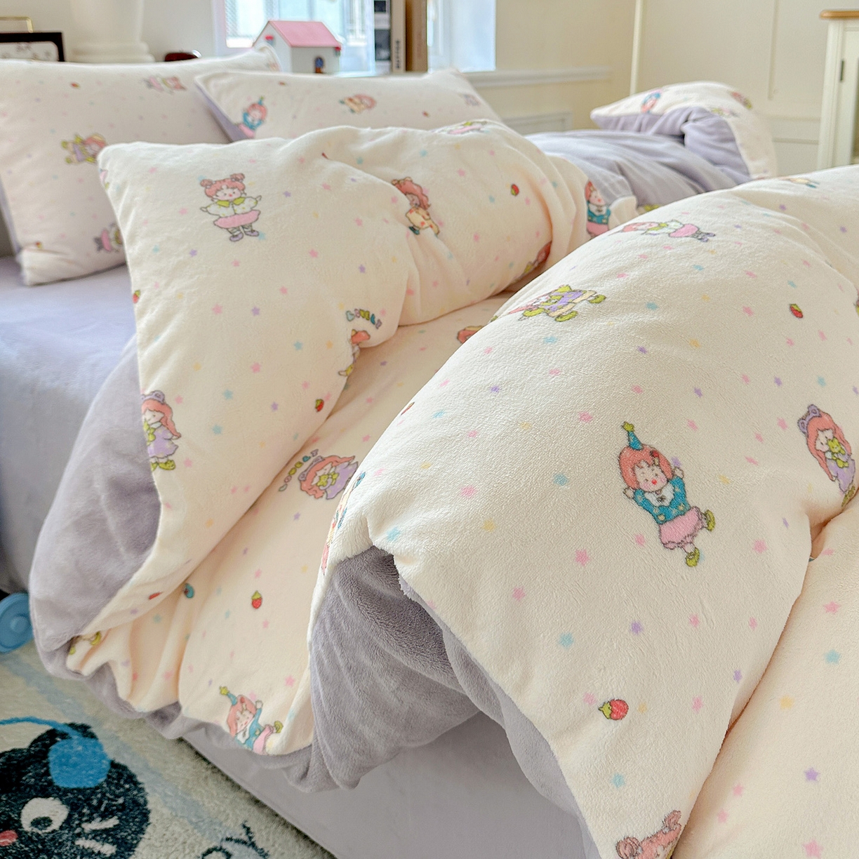 91家纺网 家纺一手货源 找家纺 水木坊 2025新款A加厚牛奶绒印花四件套-含买家秀 奶糖少女