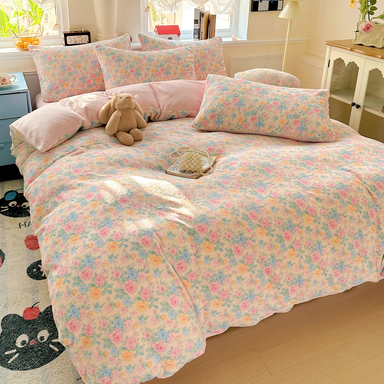 91家纺网 家纺一手货源 找家纺 水木坊 2025新款A加厚牛奶绒印花四件套-含买家秀 蔷薇语