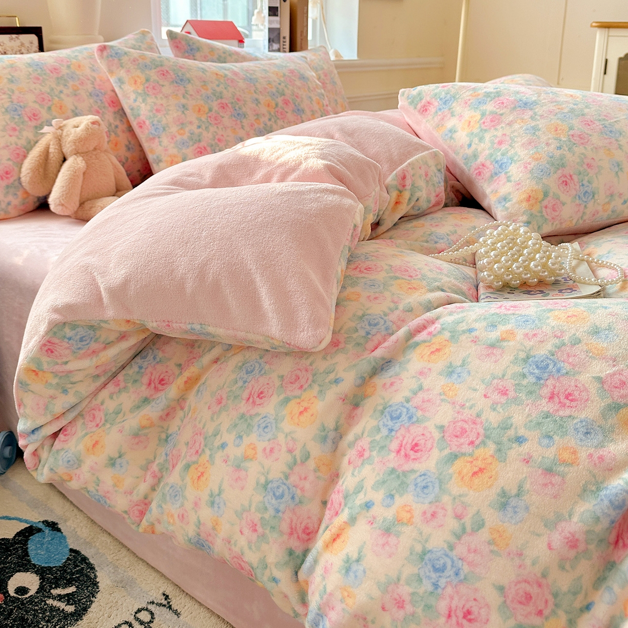 91家纺网 家纺一手货源 找家纺 水木坊 2025新款A加厚牛奶绒印花四件套-含买家秀 蔷薇语