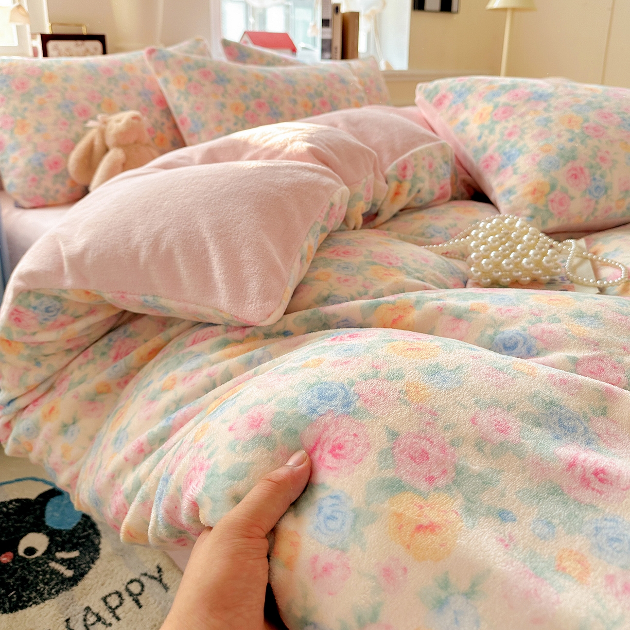 91家纺网 家纺一手货源 找家纺 水木坊 2025新款A加厚牛奶绒印花四件套-含买家秀 蔷薇语