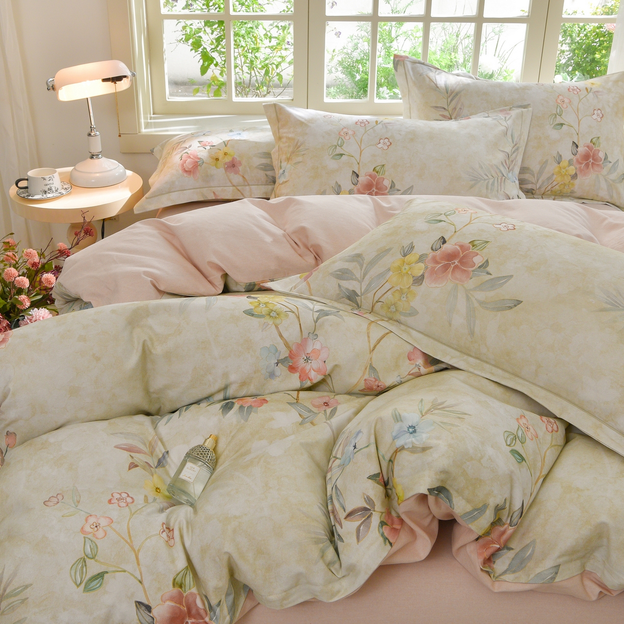 91家纺网 家纺一手货源 找家纺 董成龙家纺 2025新款全棉磨毛数码印花四件套 美伊-绿