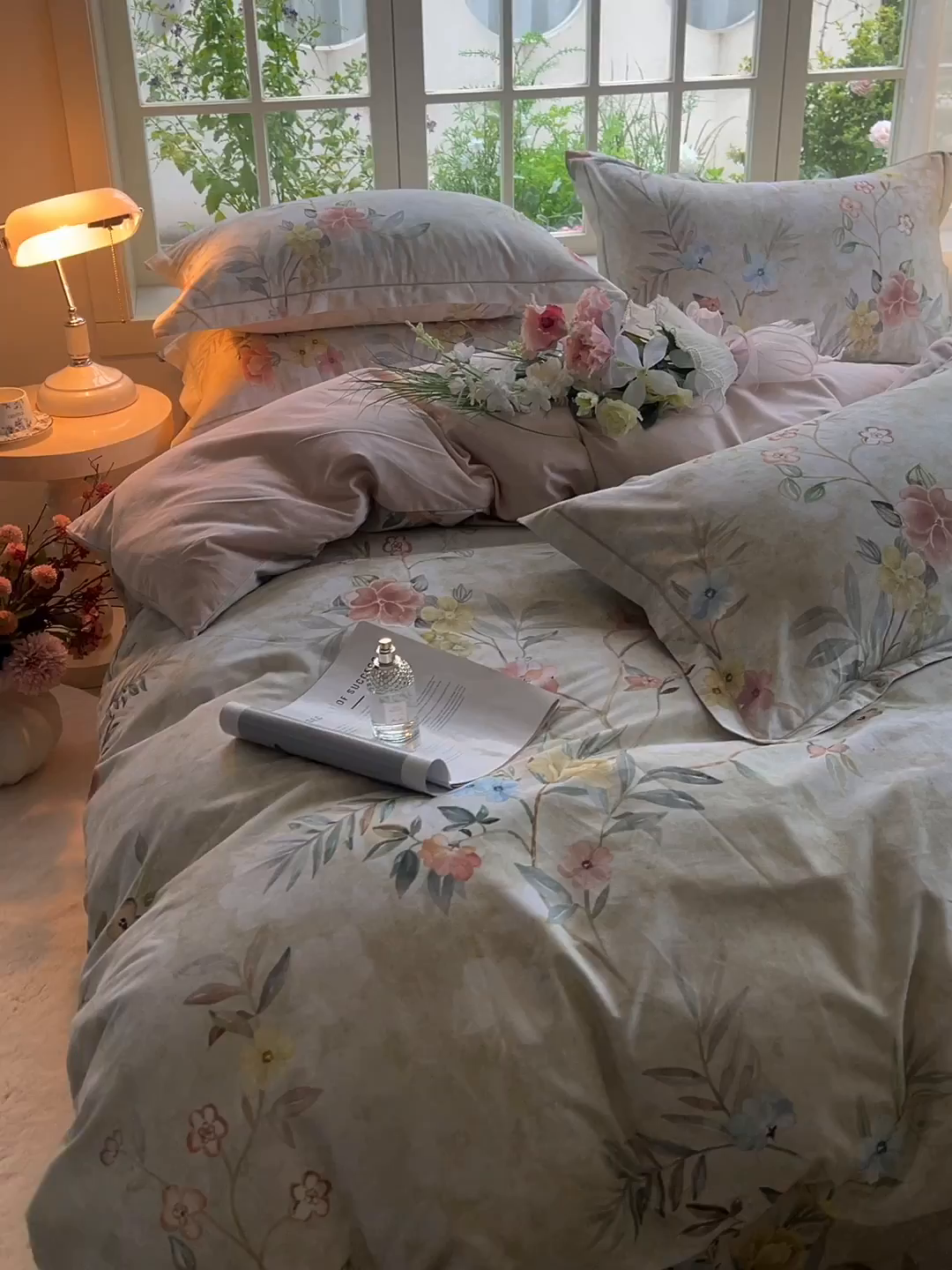 91家纺网 家纺一手货源 找家纺 董成龙家纺 2025新款全棉磨毛数码印花四件套 美伊-绿