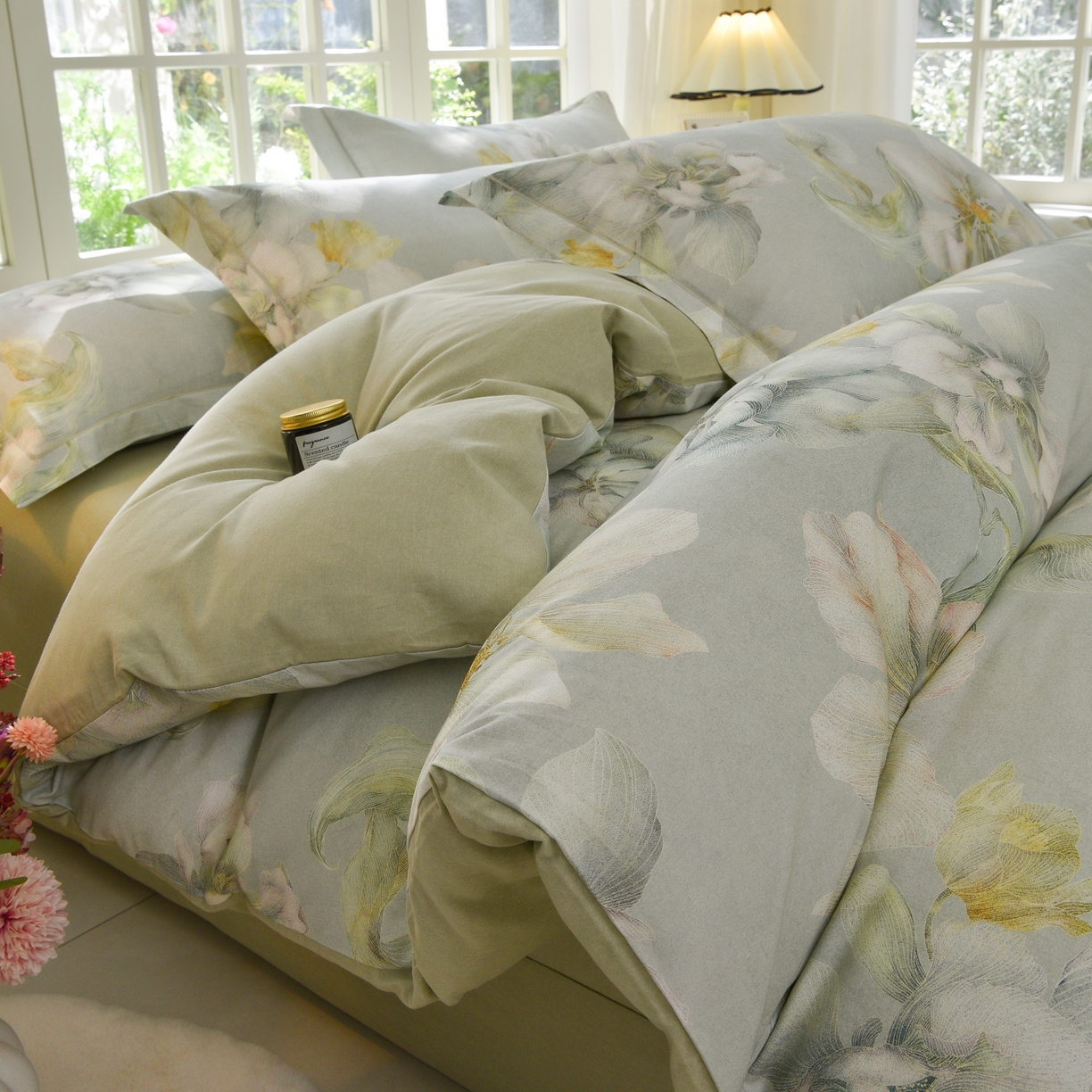 91家纺网 家纺一手货源 找家纺 董成龙家纺 2025新款全棉磨毛数码印花四件套 漫隐时光-兰