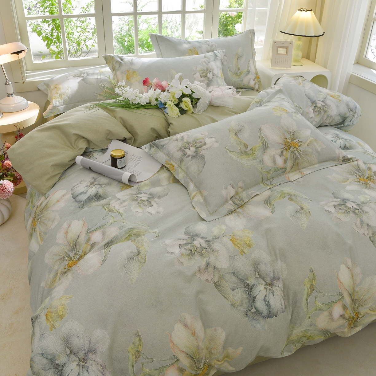 91家纺网 家纺一手货源 找家纺 董成龙家纺 2025新款全棉磨毛数码印花四件套 漫隐时光-兰