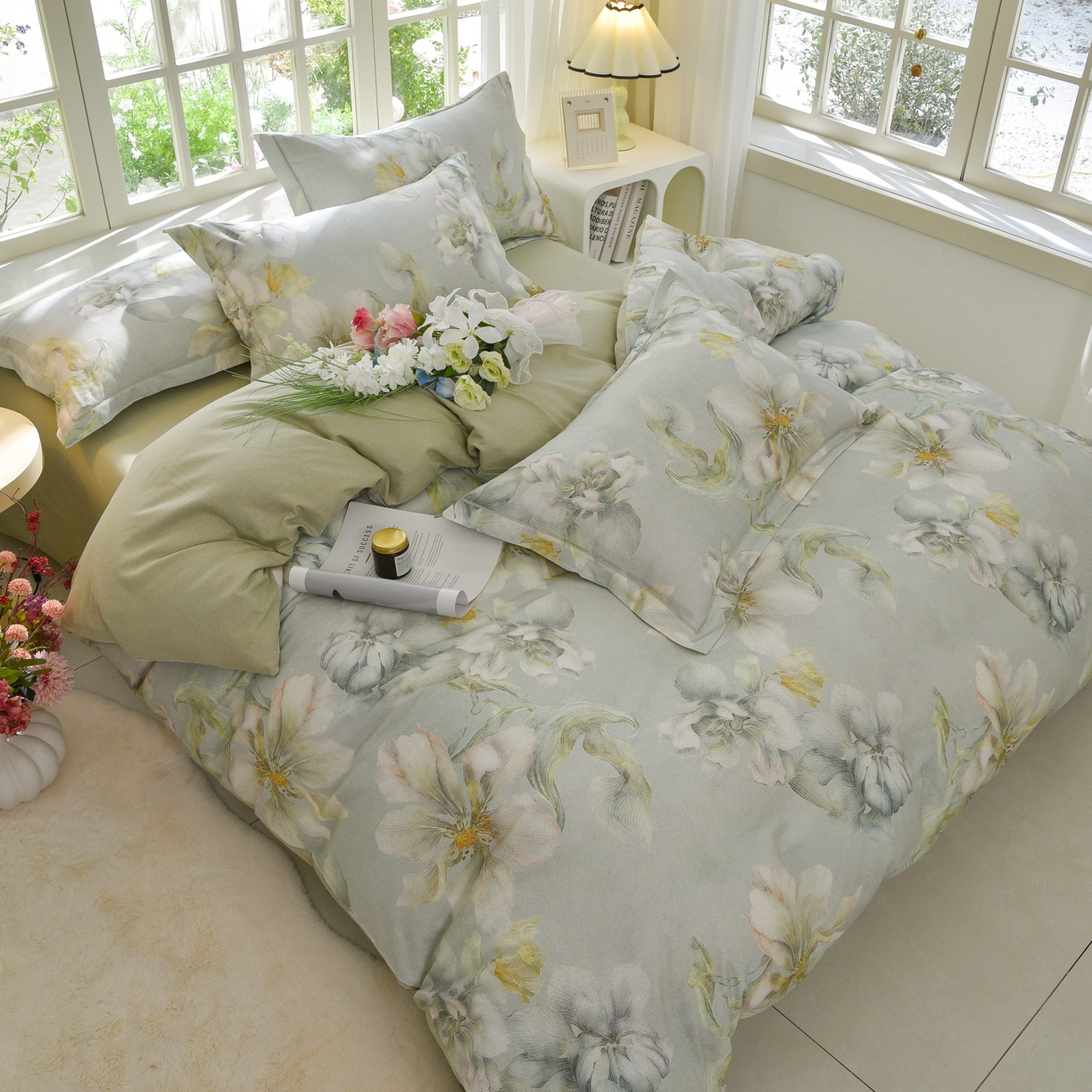 91家纺网 家纺一手货源 找家纺 董成龙家纺 2025新款全棉磨毛数码印花四件套 漫隐时光-兰