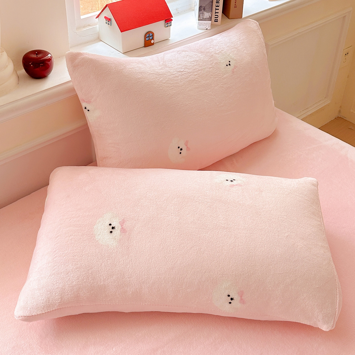 91家纺网 家纺一手货源 找家纺 水木坊 2025新款A加厚牛奶绒印花四件套-含买家秀 绒绒小狗-粉