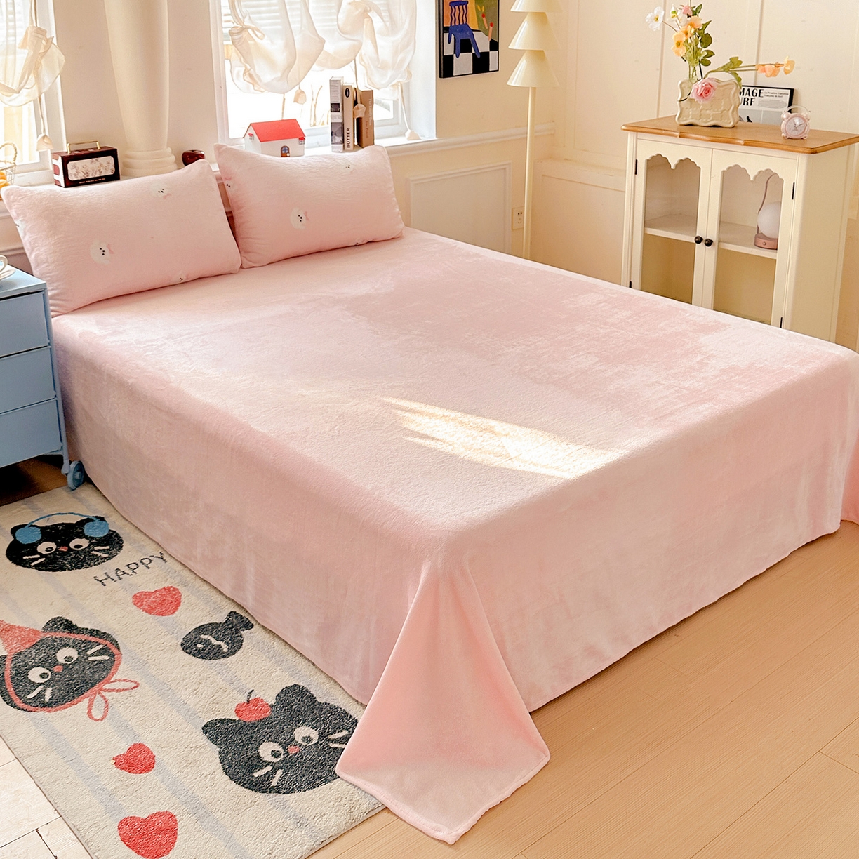 91家纺网 家纺一手货源 找家纺 水木坊 2025新款A加厚牛奶绒印花四件套-含买家秀 绒绒小狗-粉