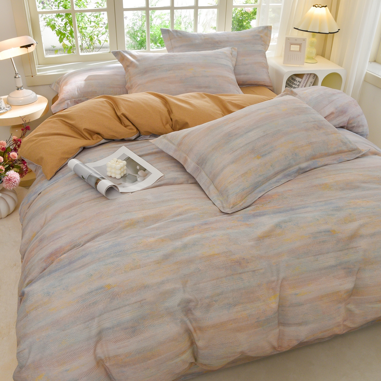 91家纺网 家纺一手货源 找家纺 董成龙家纺 2025新款全棉磨毛数码印花四件套 华尔兹-紫