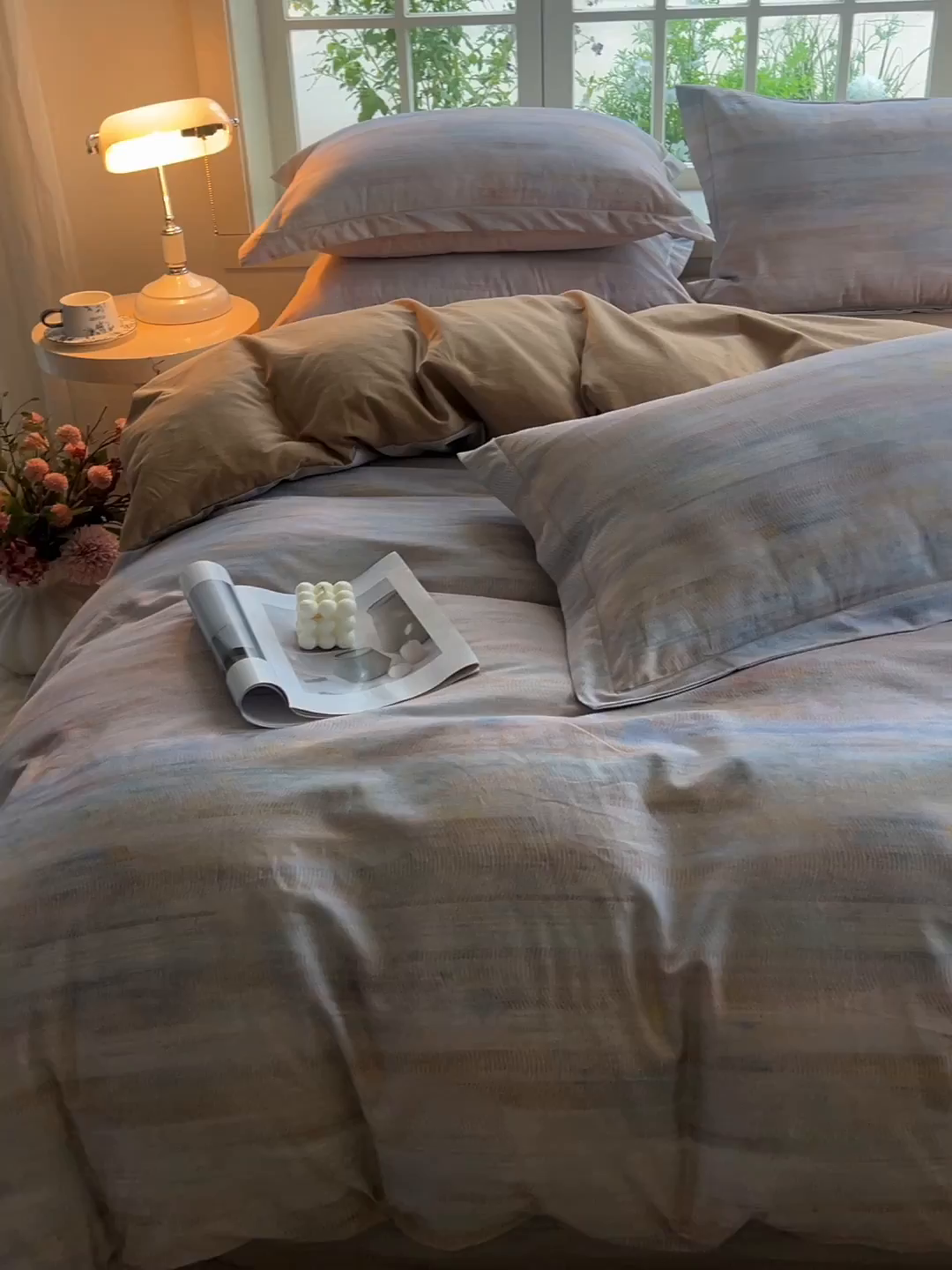 91家纺网 家纺一手货源 找家纺 董成龙家纺 2025新款全棉磨毛数码印花四件套 华尔兹-紫