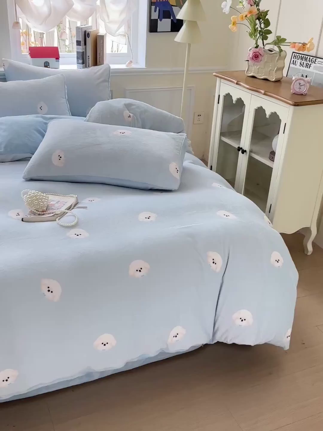 91家纺网 家纺一手货源 找家纺 水木坊 2025新款A加厚牛奶绒印花四件套-含买家秀 绒绒小狗-蓝